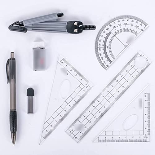DUHTFCY Cartographic Compass 8 Piece Compass Set Math Geometry Tool Set with Lead Refill Protractor, Multifunctional for School Home and Office Tools Office Compass