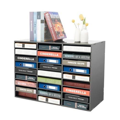 Literature Organizer 27 Slot Adjustable Mail Sorter for Office (Black)