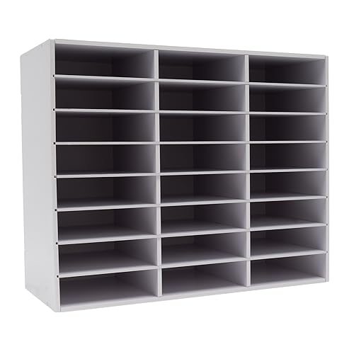 MhdunueSK Literature Organizer,Desktop File Sorter Mail Center,Paper Storage Cabinet with 24 Slots Compartments,Suitable for Home School Office (24 Slots White)