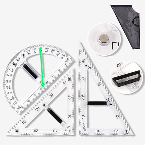 Magnetic Geometry Tool, School Supplies Protractor Compass Set, Teacher Multi Purpose Math Teaching Aids, Protractor Set, Magnetic Function May Vary with Blackboard Surface