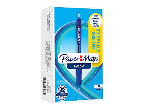 Paper Mate Profile Ballpoint Pen, Retractable, Bold 1.4 Mm, Blue Ink, Blue Barrel, 36/pack