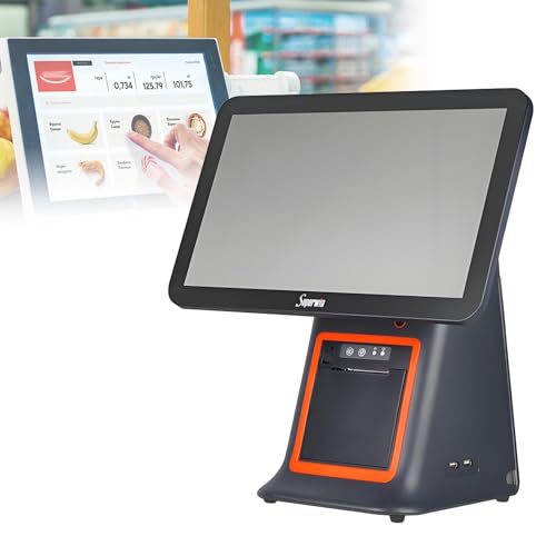 15.6 Inch Dual Touch Screen Cash Register, All-in-One Smart POS System with Built-in Receipt Printer, 8GB RAM 128G SSD for Retail, Catering & Hospitality Black-Singlescreen