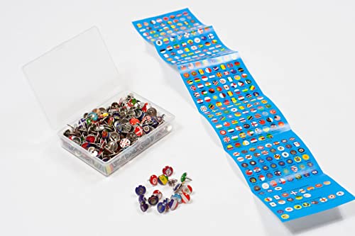 National Flag Thumb Tacks Country Map Push Pins (287 Pieces) - for Bulletin Board, Wooden map, Office, calendars