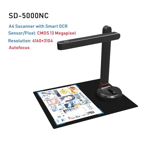 Document Camera, T201 Book Scanner, Automatic Document, Max A4 A3 Size with Smart OCR Led Desk Lamp for Family Home Office, Increase Efficiency for Live Demo, Distance(1300 Pixel)