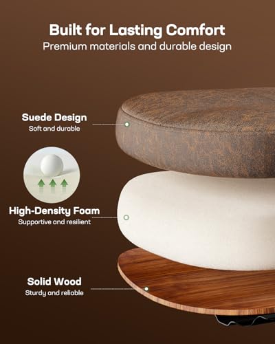 Marsail Ergonomic Drafting Chair for Standing Desk, 330lbs Heavy Duty Tall Office Chair with Adjustable Foot Ring & Flip-Up Arms, Comfort Brown Leather, 3.5" Thick Cushion