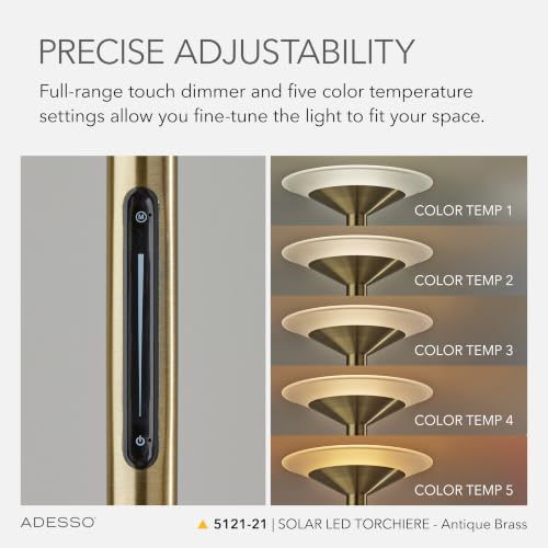 Adesso LED Floor Lamp, Antique Brass, 5 Color Temperatures, 71"