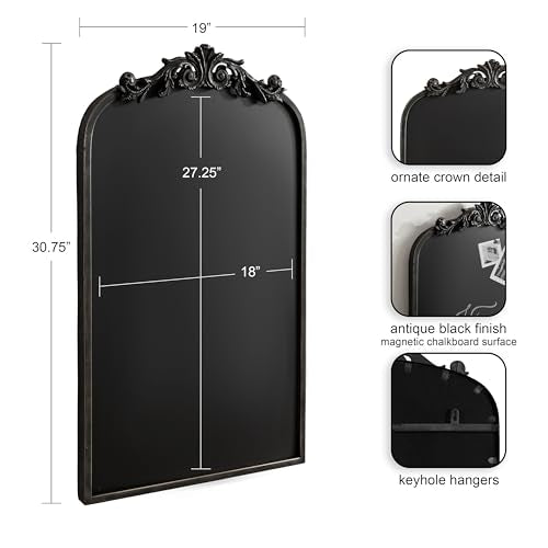 Kate and Laurel Arendahl Decorative Vintage Arch Chalkboard; 19 x 31; Black; Framed Arched Ornate Magnetic Chalkboard for Unique Display; Decoration; and Organization