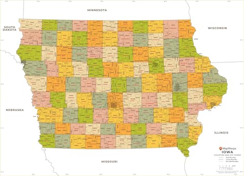 Iowa ZIP Code Map with Counties - Large - 34.50 x 48 inch Poster - Front Lamination