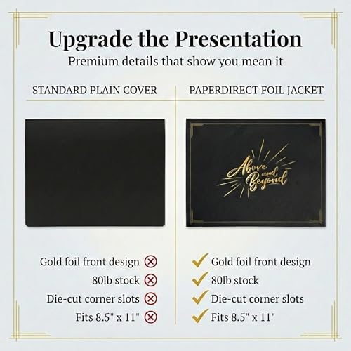 PaperDirect Above and Beyond Certificate Jackets, 9 Inches x 12 Inches Folded, Black with Gold Foil, Certificate Cover for School, Work, Diplomas, Graduation & Awards, Certificate Holder, 10 Count