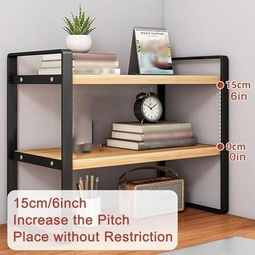 GMWXJKKL 2-Tier Desktop Bookshelf - Multipurpose Wood Storage Shelf for Home Office & Kids Dorm Small Desk Organizer Rack for Computer & Books(White,50 * 20 * 36cm/20 * 8 * 14in)