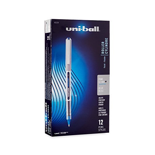 4 X Uni-Ball Vision Stick Rollerball Pens, Fine Point, Blue Ink, Pack of 12 (60134)