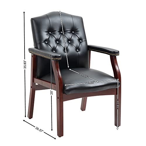 WDYLWFHW Leather Office Reception Guest Chairs, Ergonomic Office Executive Side Chair, Mid-Back Waiting Room Conference Office Guest Lobby Chairs with Padded Seat and Arms,No Wheels,1 PC(Black)