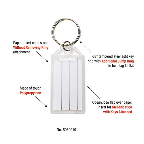 Lucky Line Key Tag with Flap and Split Ring, Clear, 100 per Display Box (6050010)