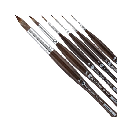 Borciani e Bonazzi Unico Synthetic Mongoose Artist Paint Brush - Series 800 Round - Set of 6 - Watercolors, Oil & Acrylic Paint - Handcrafted in Italy, Anti-Roll Design, Ergonomic Medium Handle