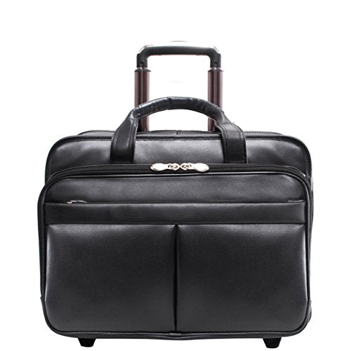 McKlein, L Series, Bowery, Top Grain Cowhide Leather, 15" Leather Wheeled Laptop Briefcase, Black (87855)