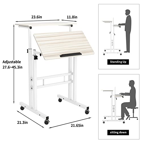 SogesHome 23.6 inches Adjustable Laptop Desk Standing Table Portable Computer Table Stand Desk Cart Tray, White Maple, 101-MP-HCA