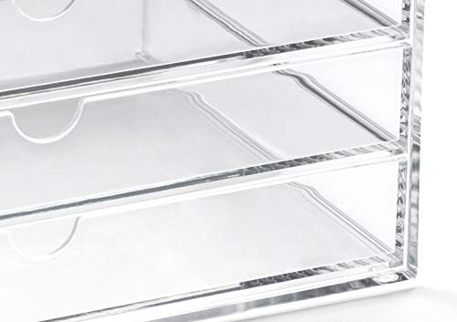 OSCO Medium Clear Acrylic 3 Drawer Chest | A5 | Pin storage | Jewellery | Paperclips | Crayons | Pens | Pencils | Small Stationery | H11 x W23 x D17 cm |