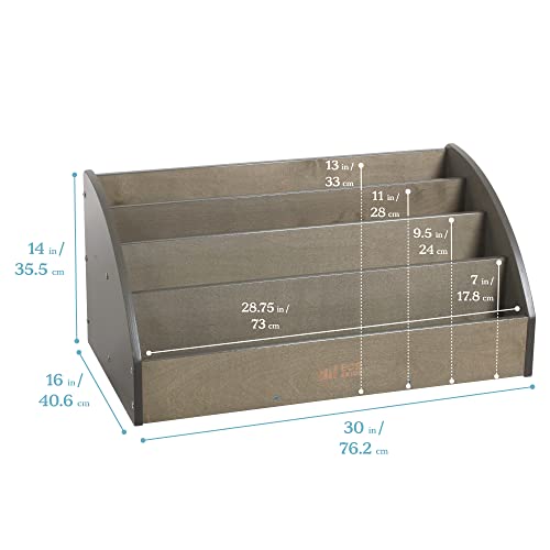 ECR4Kids 4-Shelf Toddler Book Display, Wooden Bookshelf, 30in W, Grey Wash