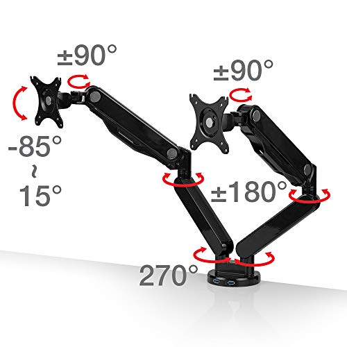 Fellowes 8042501 Gas-Powered Monitor Arm, Dual (2 Screens), Supports up to 27 inches (2-9 kg), Glossy Aluminum, Black