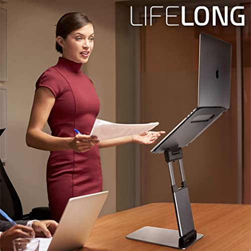 Lifelong Aluminum Adjustable Laptop Stand, Extra Tall 20" Riser, Black