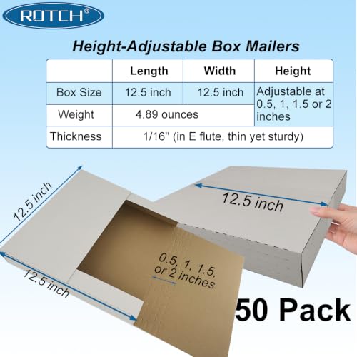 50 Pack Vinyl Record Mailer, 12.5x12.5x2" Deep Adjustable for 1-6 LPs