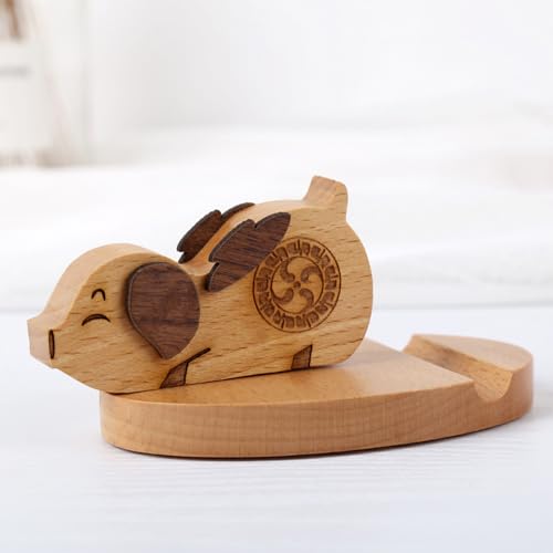 zhongheng Pig 12 Zodiac Table Phone Stand Creative Cartoon Cute Wooden Lazy Phone Stand Base Solid Wood Festival Gift Table Decoration Phone Accessories Phone Stand