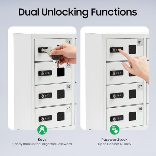 SHZICMY 12 Compartment Cell Phone Locker with Charging Station and Lock