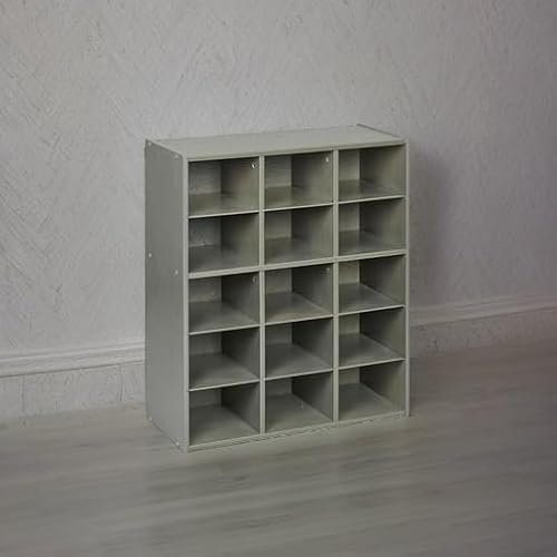 ECR4Kids Streamline 15 Cubby Tray Storage Cabinet, 5x3, Classroom Furniture, Grey Wash