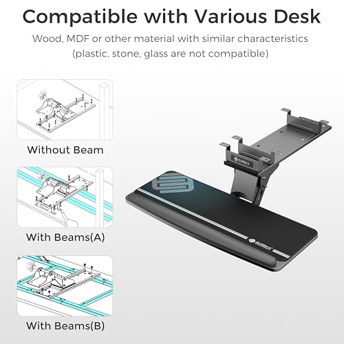 EUREKA ERGONOMIC Keyboard Tray Height Adjustable, Swivel Tilt Computer Keyboard Drawer Under Desk, 25x9.13'' Sliding Keyboard & Mouse Platform with Mouse Pad for Typing, Black