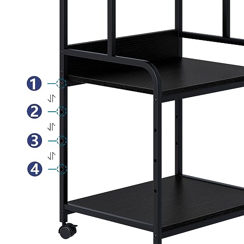 Arbuxzuy Printer Stand with Storage Shelf,3 Tier Printer Cart with Wheels,Mobile Printer Table for Home Office,Stands for Heat Press Scanner Fax,Industrial Style (Black)