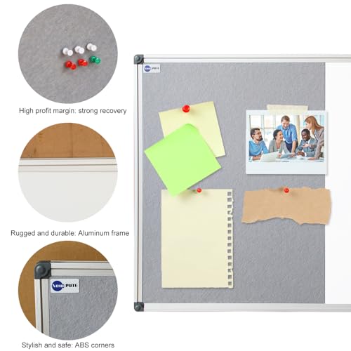 NEWPUTE White Board and Cork Board Combo - 40 x 28 Inches Large Dry Erase Whiteboard and Bulletin Board, Magnetic Wall Pin Display Board for Home, Classroom & Office, 28"x40" Grey