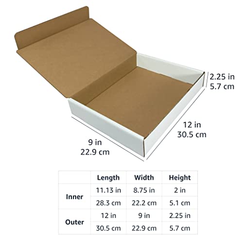 Amazon Basics Sturdy Mailer Shipping Boxes, Corrugated Cardboard for Packing and Mailing, Tape-Free Assembly, 12" x 9" x 2.25", White, 50-Pack
