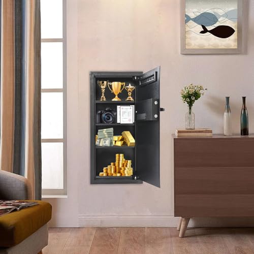 31.5" Tall Wall Safe Hidden Security Box with Digital Keypad Emergency Key