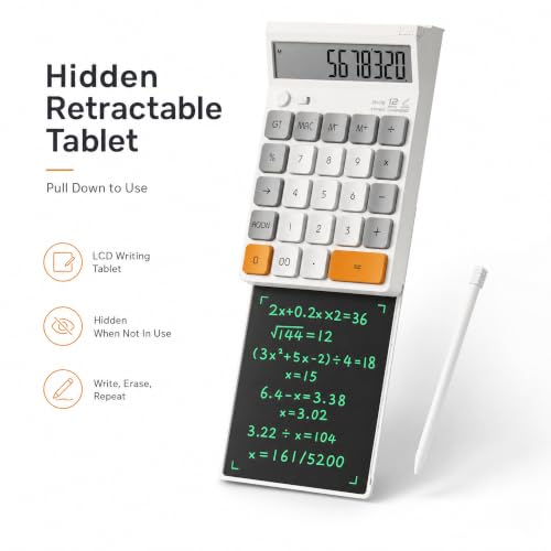 DPEDUAI Retractable Desk Calculator with Slide-Out LCD Tablet, 12-Digit
