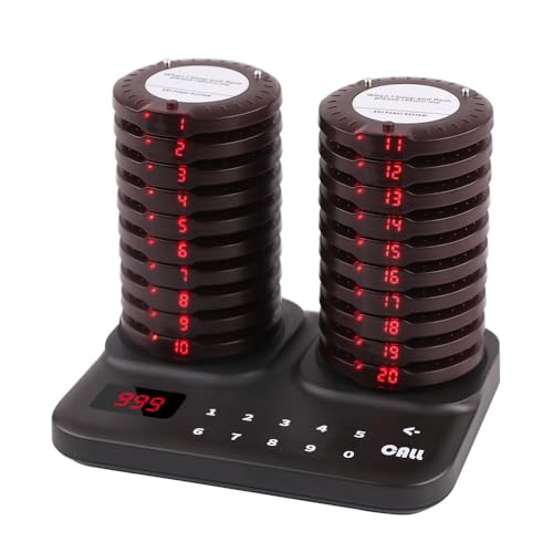 AGJ Restaurant Pager System Wireless 20 Coaster Beeper Guest Customer Queue Buzzer for Food Truck Church Nursery Clinic Coffee Shop