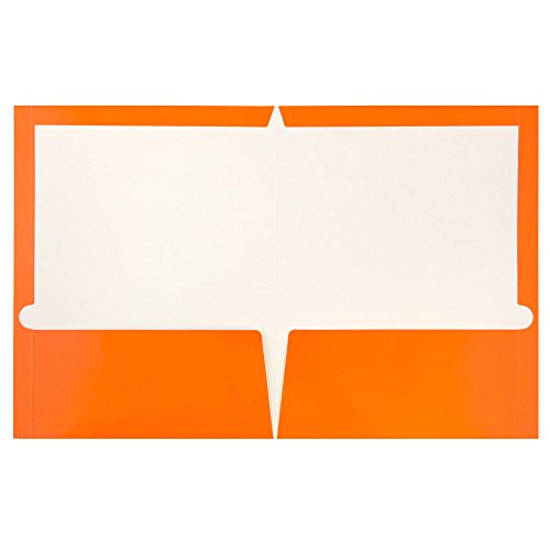 JAM PAPER Laminated Two Pocket Glossy School Folders - Letter Size - High Gloss Orange - Bulk 100/Box