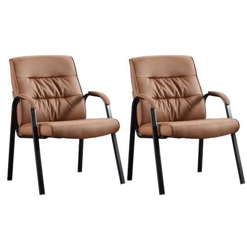 BoisKom Big&Wide Office Guest Reception Chair Set of 2, Conference Room Chairs Waiting Room Chairs 2 Pack, Modern Leather Office Desk Chair No Wheels(Brown)