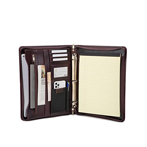Geslun Leather Portfolio 3 Ring Binder for 8.5 x 11" Notepad and 13" Laptop