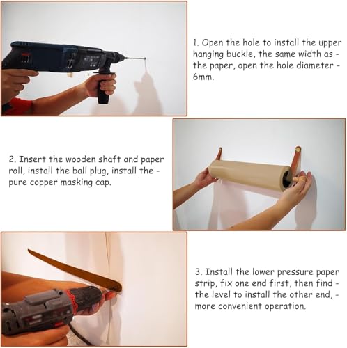 LNNW Kraft Paper Dispenser 45/64 cm Wide Kraft Paper Roll Dispenser, Wall-Mounted Roller Kraft Paper Roll Display, Solid Wood Support Rod Decorative Message Boards for Wall(Kraft Paper Width: 45cm/17.