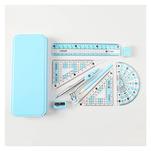 FENOKD Circular Gauge Set Geometry Kit 8 Piece Math Tool Kit with Compasses Protractor Pencil Eraser Sharpener Triangle 6In Ruler Storage Box Circle Gauge Set (Pink)，Pink
