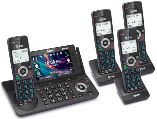 AT&T 4-Handset DECT 6.0 Cordless Home and Business Phone with Answering Machine, 5" Color Display, One-Touch Shortcut, Conference, Intercom, Smart Call Blocker, Bluetooth Connect to Cell: DLP73490