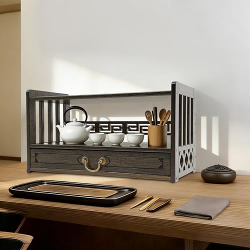 Bamboo Storage Table 3 Tier With Drawer For Spiritual (Walnut Color)