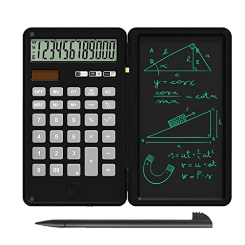 Calculator and Writing Pad 12-Digit Large LCD Display Desk Calculators with Repeated Writing Tablet for Basic Financial Office (Color : Gray) (Black)
