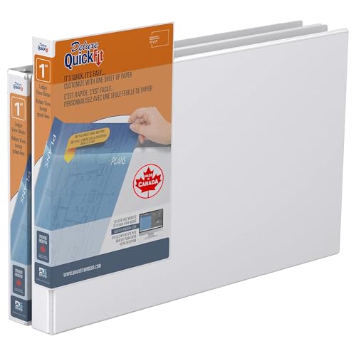 QuickFit Heavy Duty 11 x 17 Inch Spreadsheet View Binder, D Ring, White, 2 Pack, 1 Inch