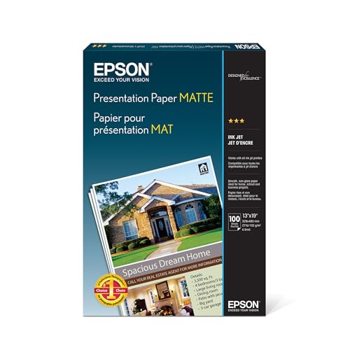 Epson S041069L Matte Presentation Paper, 27 lbs., Matte, 13 x 19 (Pack of 100 Sheets)