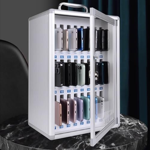 Classroom Office Cell Phone Locker Cabinet,12/24/36/48/60 Slot Aluminum Alloy Clear Pocket Chart Cell Phones Storage Cabinet,Wall-Mounted Mobile Phone Safe Deposit Box with Safety Lock & Handle