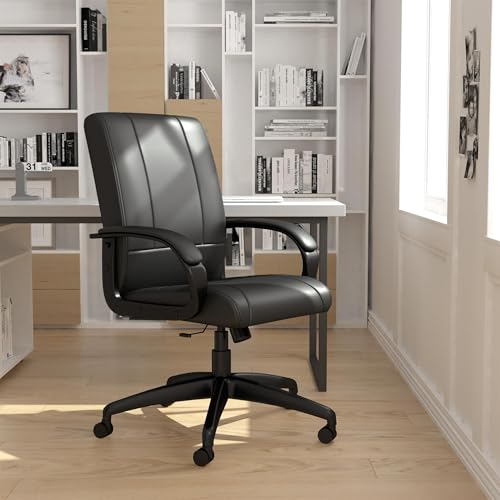 Scranton & Co Mid-Back Executive Office Chair, Black Caressoft Upholstery, Height Adjustable, Tilt Function, Lumbar Support, Rolling Casters, Contemporary Design for Home or Workplace Use