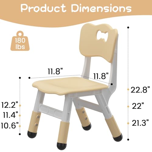 3-Level Adjustable Toddler Chair Set, 2 Pack Kids Chairs with Ergonomic Back Support, Lightweight Sturdy Plastic, 180 Lbs Capacity for Home, Classroom, Daycare Use, Yellow