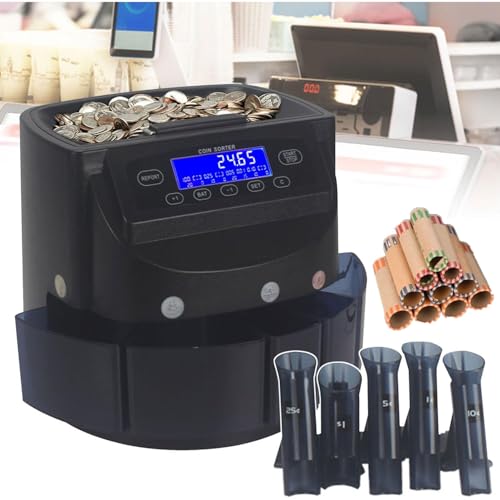 UWYTGF Coin Sorter and Counter Machine with LCD Display,Counts Usd Coins At 270 Coins/Min,Holds 2000 Coins,Includes 5 Bins & 5 Tubes
