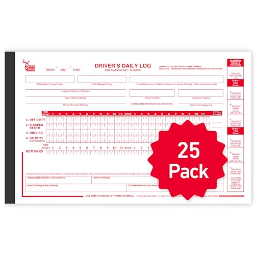 25 Pack Driver Daily Log Books for Truck Drivers with 7 & 8 Day Recap - 35 Sets of Forms Per Log Book, 2-Ply Carbonless, 5.5" x 8.5", DOT Log Book for Truck Drivers, FMCSA Compliant, Easy Tear-Out